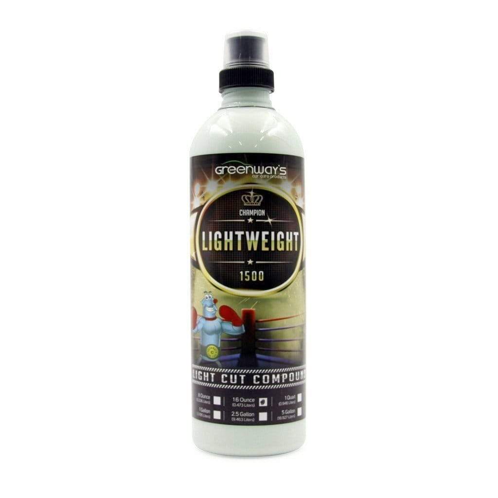Greenway’s Lightweight 1500 Cutting Compound, mildly aggressive, light to medium paint defects, no fillers. 16 ounces.