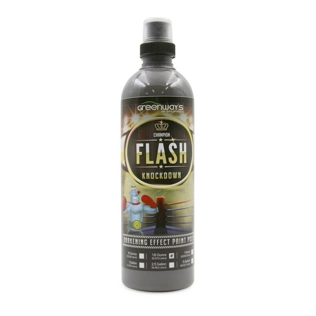 Greenway’s Flash Knockdown Polish, fine swirl and oxidation removal,  dark color restoration and wax free, 16 ounces.
