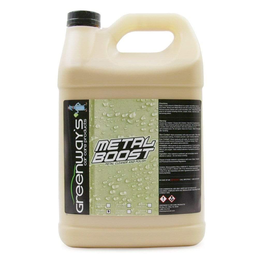  Greenway’s Metal Boost, cleans, polishes, and removes rust, discoloration, and light scratches on most metals. 1 gallon.