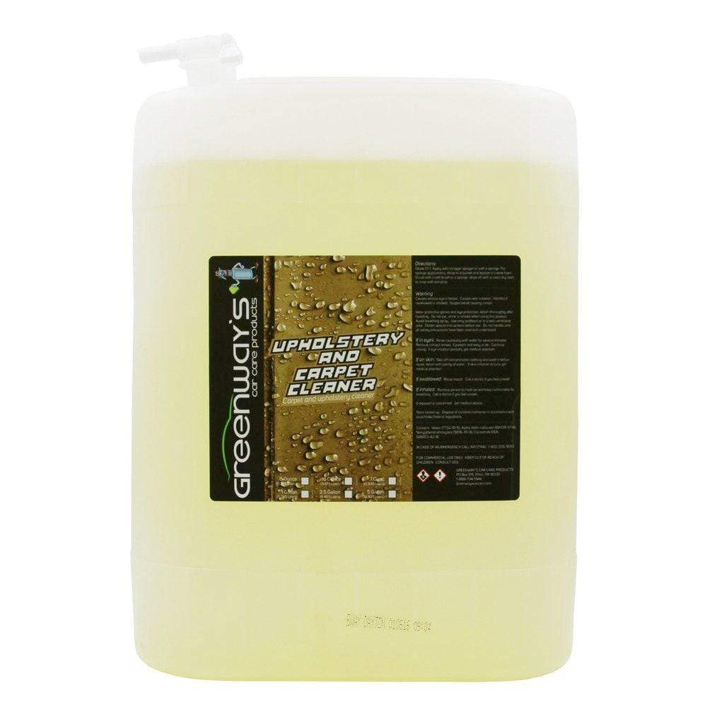 Greenway’s Upholstery and Carpet Cleaner, high foaming ultra-strong brightener, and softener, pleasant scent, 5 gallons.