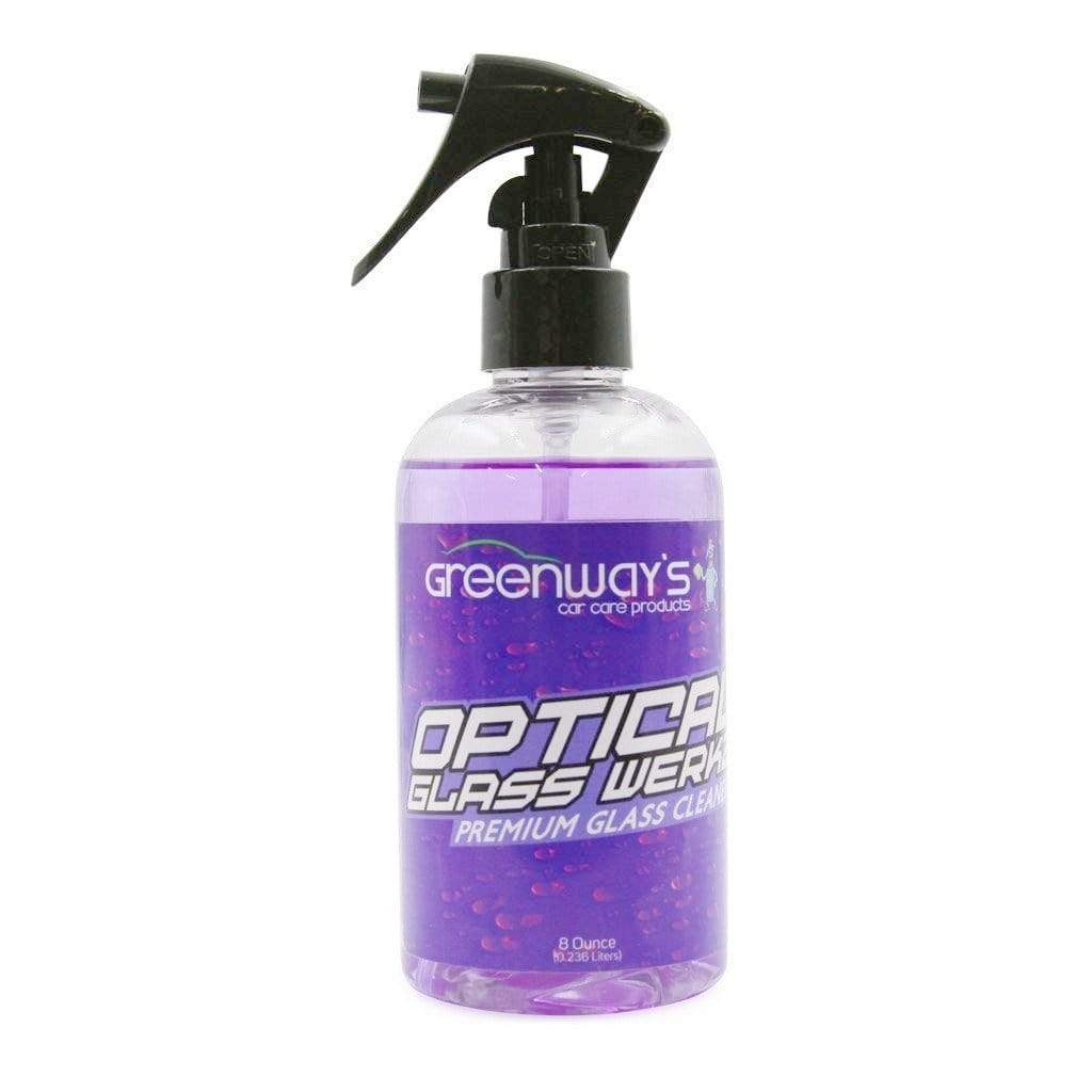 Greenway’s Optical Glass Werkz, grape scented streak-free liquid glass cleaner, factory tint safe, ammonia-free. 8 ounces.