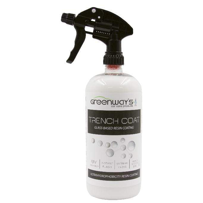 Greenway’s Trench Coat Resin Coating, hydrophobic paint, plastic and glass shield, quick flash, custom scented, 32 ounces.