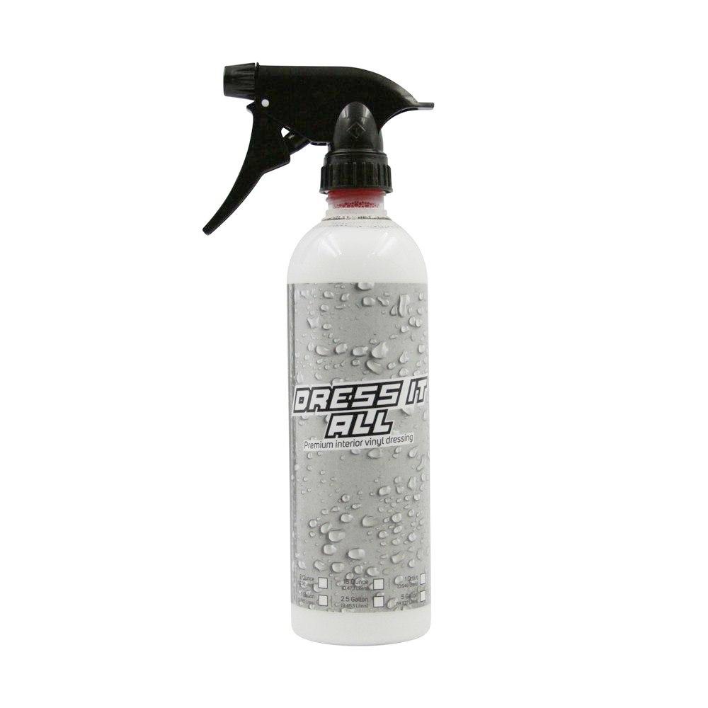 Greenway’s Dress It All, car interior dressing safe for vinyl, rubber, plastic, semi-gloss finish, custom scented, 16 ounces.