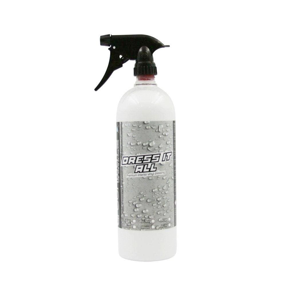 Greenway’s Dress It All, car interior dressing safe for vinyl, rubber, plastic, semi-gloss finish, custom scented, 32 ounces.