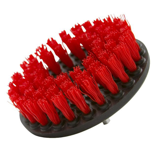 5" Stiff red carpet and upholstery extreme duty drill attachment brush with polypropylene bristles.