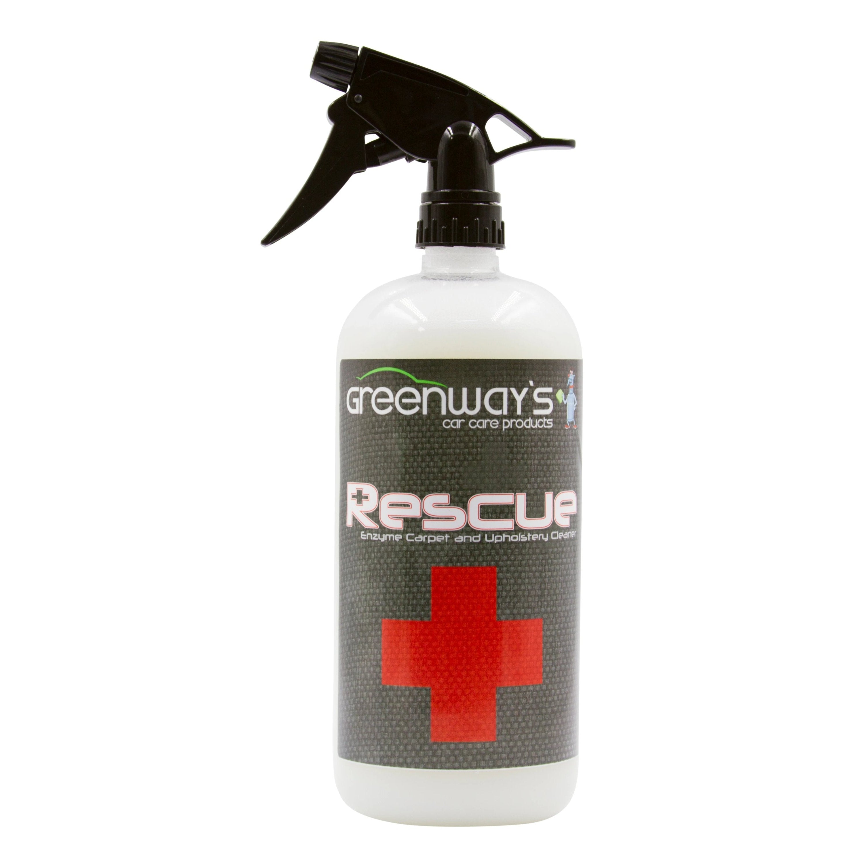 Greenway’s Car Care Products, Rescue, carpet and upholstery deodorizing cleaner for mold, vomit, feces, urine, more. 32 ounces.