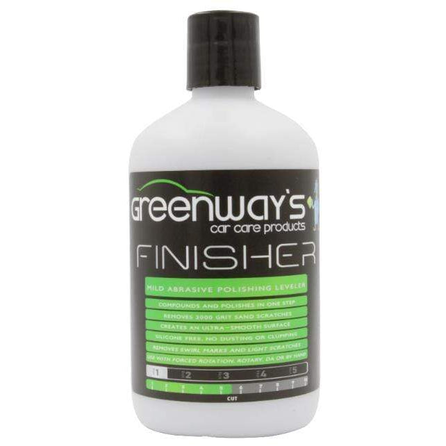 Greenway’s Finisher, mild abrasive polish and leveler, light swirl mark remover, clumping, dusting, and silicone, 16 ounces.