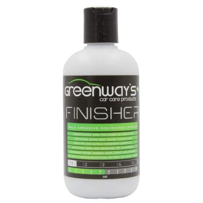 Greenway’s Finisher, mild abrasive polish and leveler, light swirl mark remover, clumping, dusting, and silicone, 8 ounces.