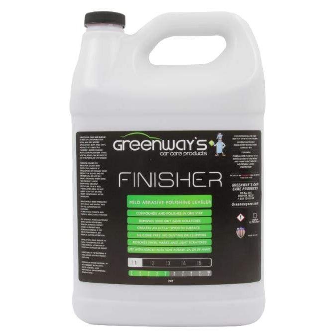 Greenway’s Finisher, mild abrasive polish and leveler, light swirl mark remover, clumping, dusting, and silicone, 1 gallon.