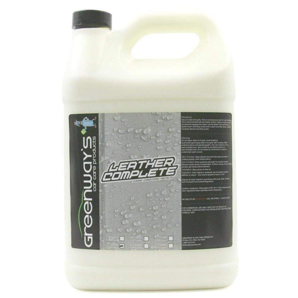 Greenway’s Leather Complete, leather scented, leather vinyl and plastic cleaner, softener and conditioner. 1 gallon.