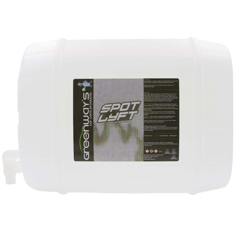 Greenway's Spot Lyft, instant stain remover, stand-alone cleaner or pre-treatment, clear formula, gentle, 5 gallons.