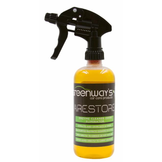 Greenway’s Airestore, citrus-scented enzyme cleaner and odor eliminator for car interior, carpet, upholstery, seat, 16 ounces.