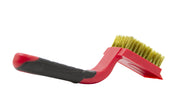 7 ¼ inch red bristle brush with black rubberized handle and ½” brass bristle in foam block for whitewalls and undercarriages.