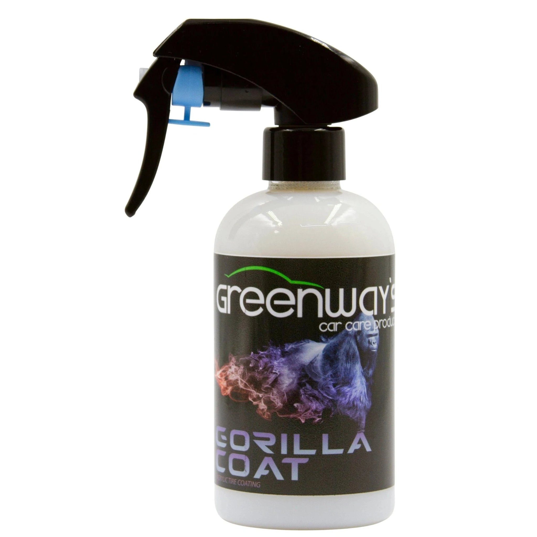 Greenway’s Car Care Products Gorilla Coat, semi-permanent, hydrophobic, satin or high gloss acrylic tire shine coating, 8 ounces.