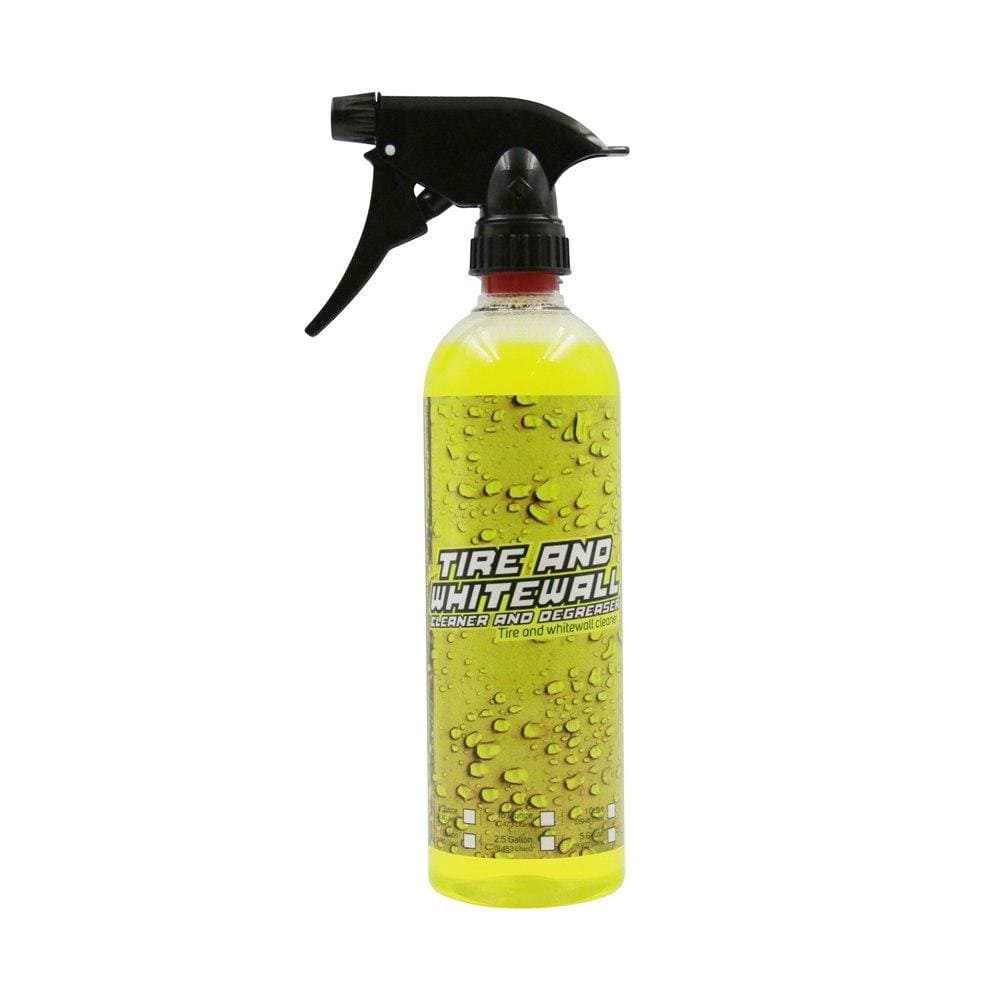 Greenway’s Tire and Whitewall Cleaner and Degreaser, highly concentrated, film-free rinse, safe for aluminum, 16 ounces.