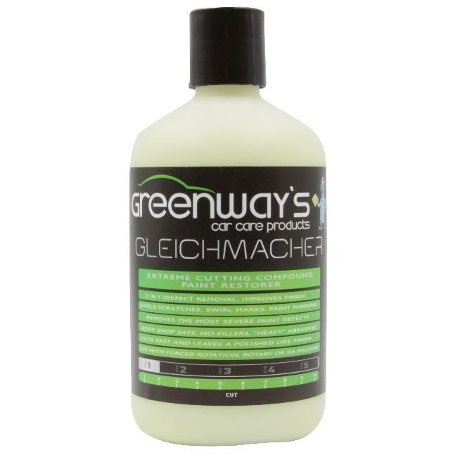 Greenway’s Gleichmacher, low dusting cutting compound for severe defects, no wax, silicone, or fillers, 16 ounces.