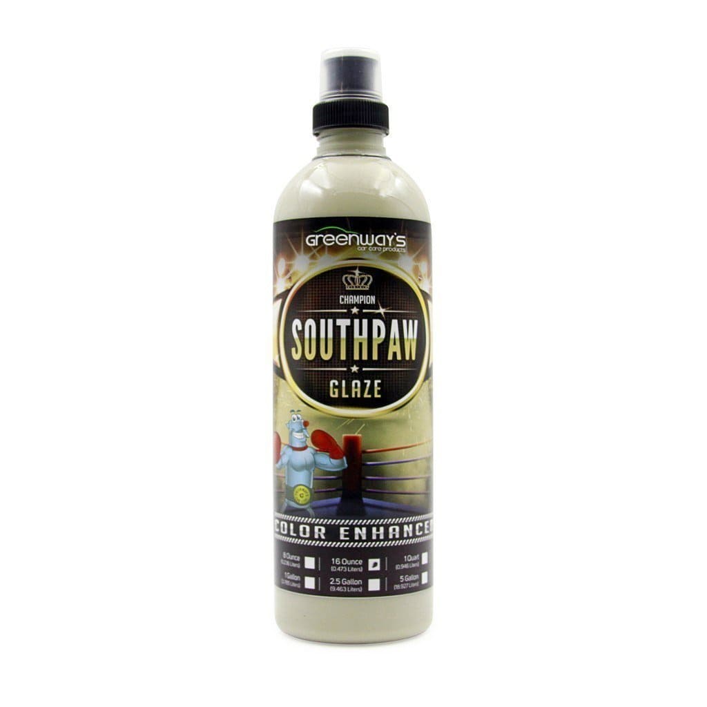   Greenway’s Southpaw Glaze, fills minor marks and scratches, creates hard, durable, glossy, swirl-free finish, 16 ounces.