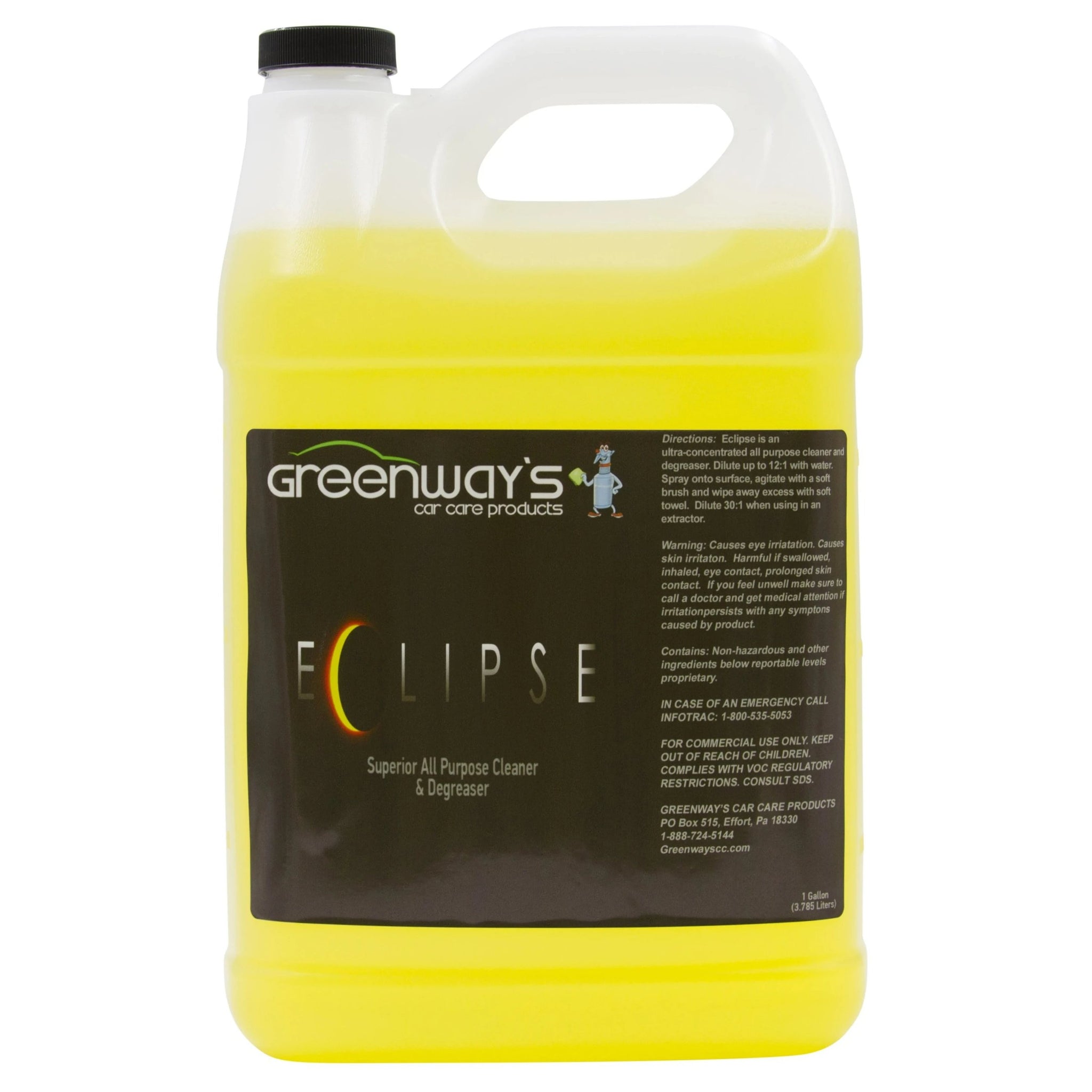 Greenway’s Eclipse, spray and wipe, dual-action all-purpose cleaner, degreaser, free rinsing, optic brighteners, 1 gallon.
