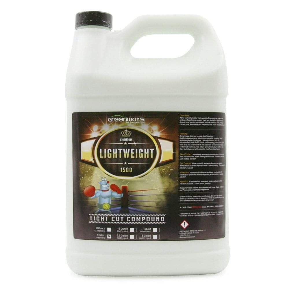 Greenway’s Lightweight 1500 Cutting Compound, mildly aggressive, light to medium paint defects, no fillers. 1 gallon.