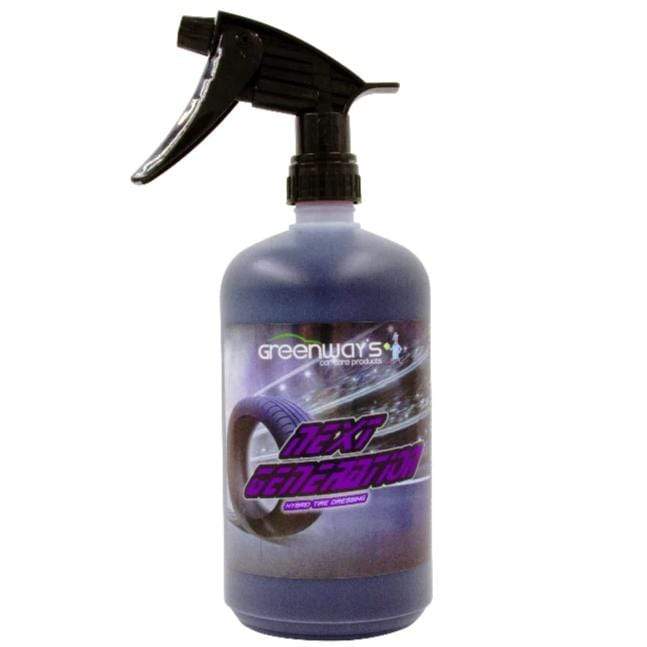 Greenway’s Next Generation Tire Dressing, high gloss shine, excellent leveling property, silicone and sling-free. 32 ounces.