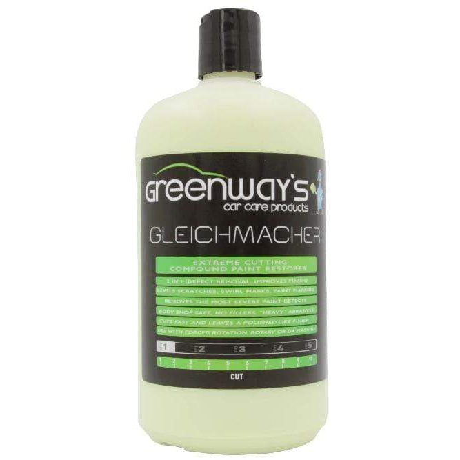 Greenway’s Gleichmacher, low dusting cutting compound for severe defects, no wax, silicone, or fillers, 32 ounces.