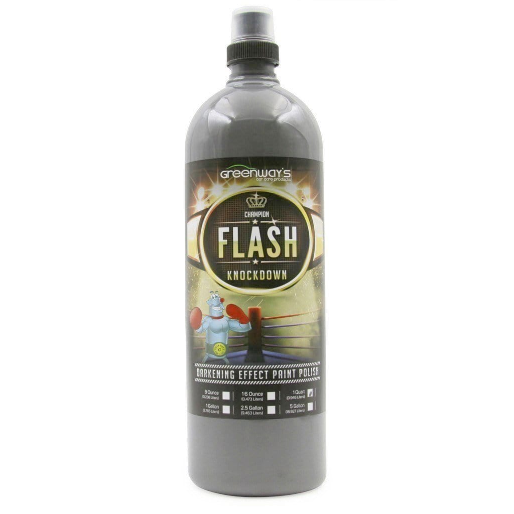 Greenway’s Flash Knockdown Polish, fine swirl and oxidation removal,  dark color restoration and wax free, 32 ounces.