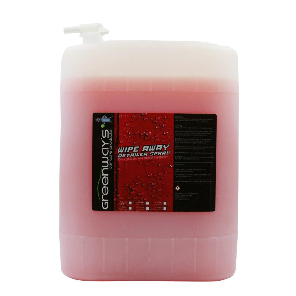   Greenway’s Wipe Away Detail Spray, quickly adds slickness and mild protection, streak, residue-free, great scent. 5 gallons.