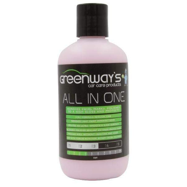 Greenway’s All In One correcter, polisher, and sealant, removes light swirl marks, scratches, streaks, holograms, 8 ounces.