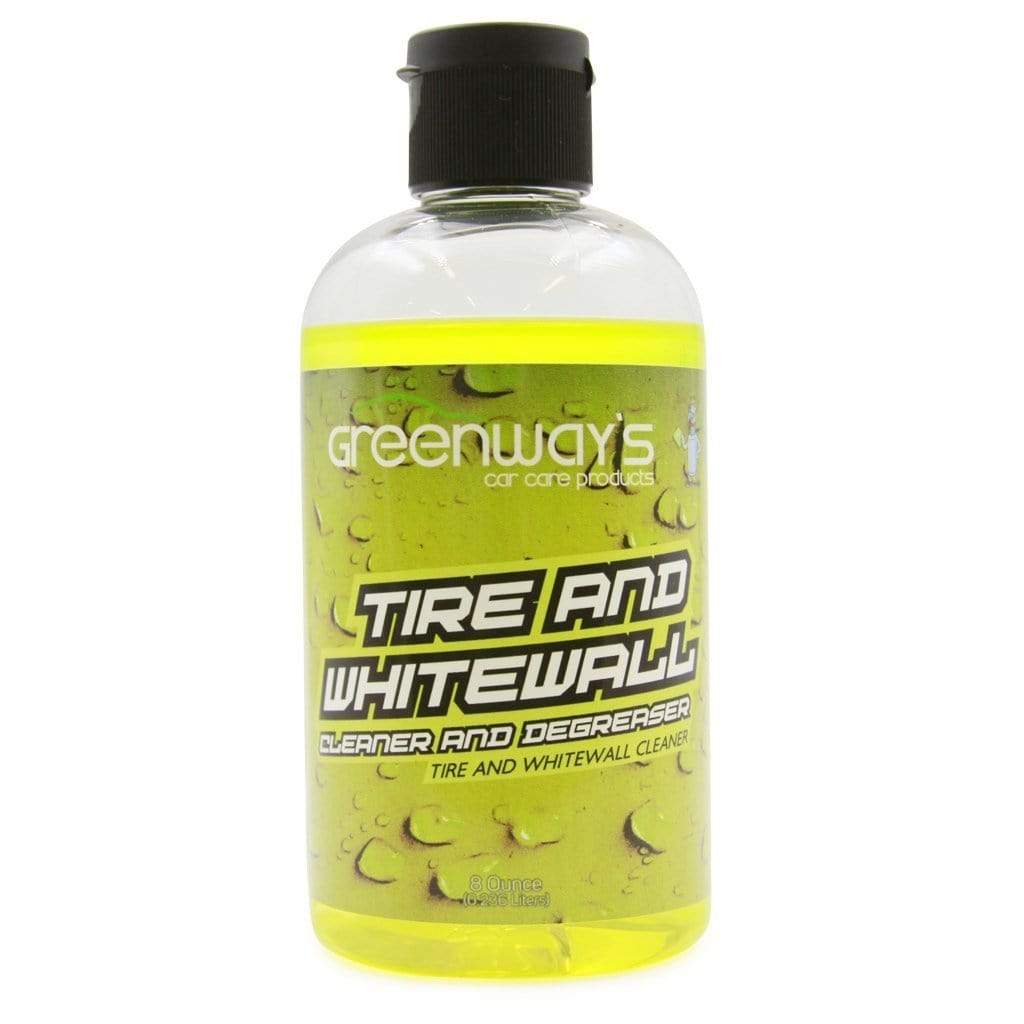 Greenway’s Tire and Whitewall Cleaner and Degreaser, highly concentrated, film-free rinse, safe for aluminum, 8 ounces.