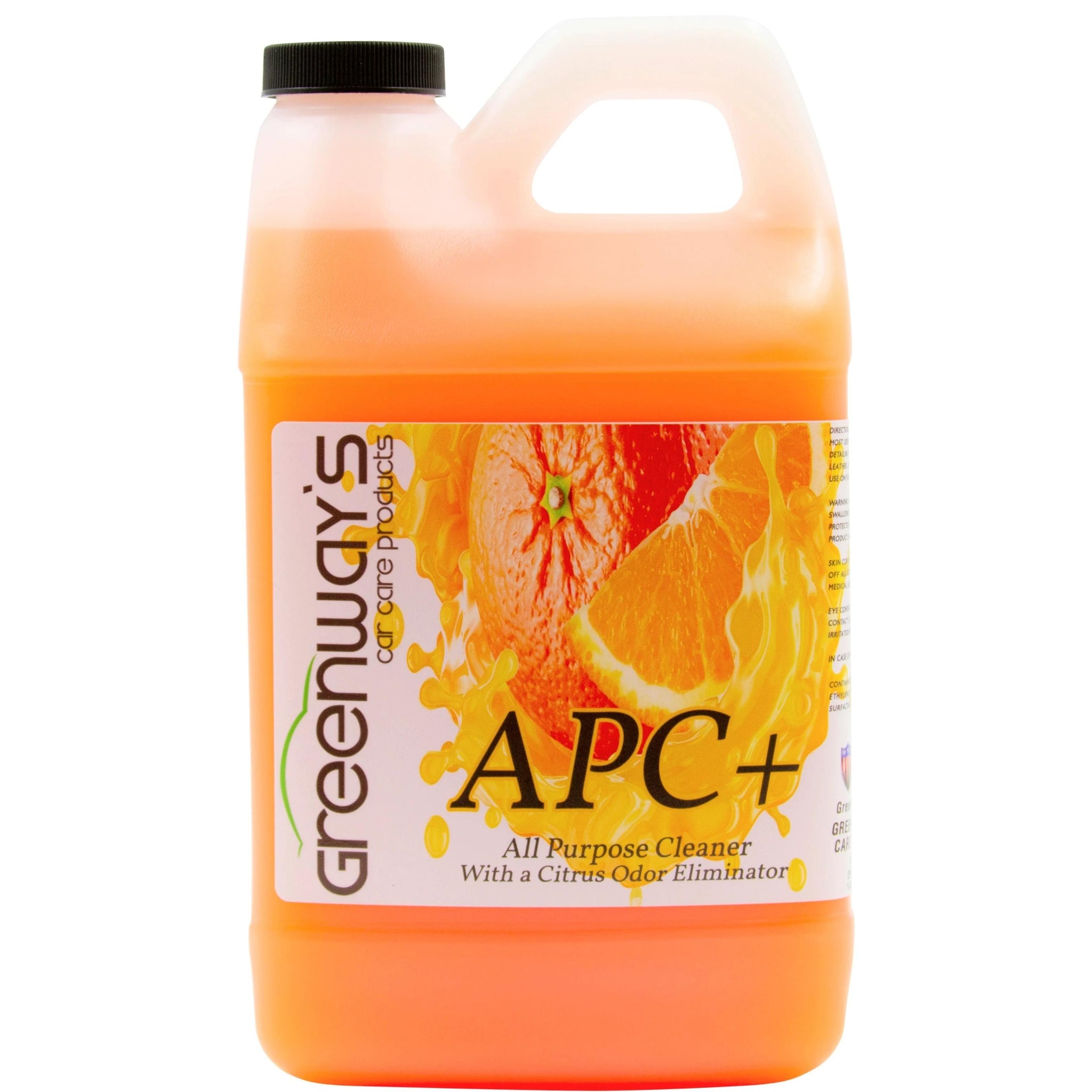 Greenway’s APC+, butyl-free all-purpose car interior deep cleaner with an odor eliminator, citrus-scented, 1 gallon.