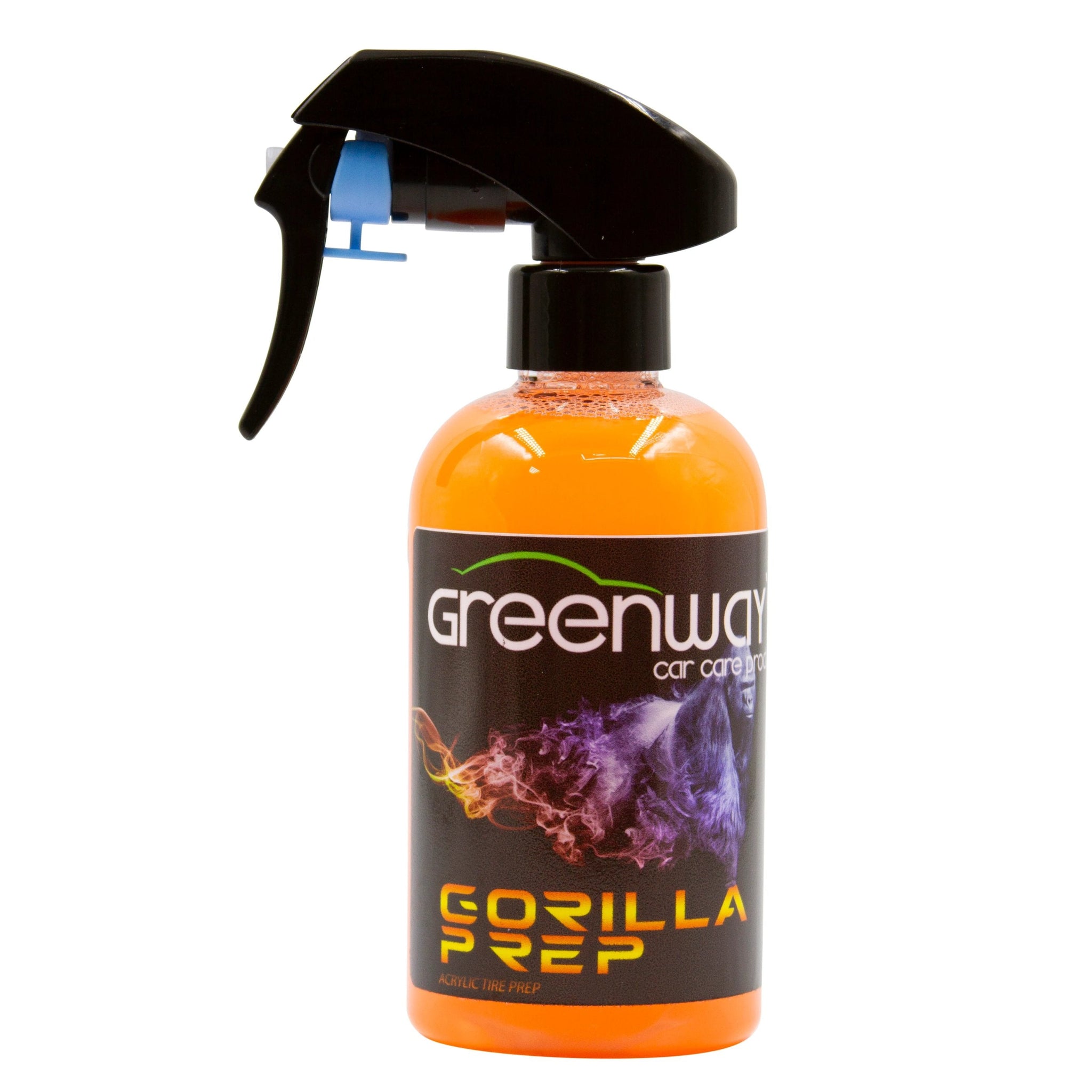 Greenway’s Car Care Products Gorilla Prep, ultra-concentrated foaming acrylic tire shine prep, low or high sheen, 8 ounces.
