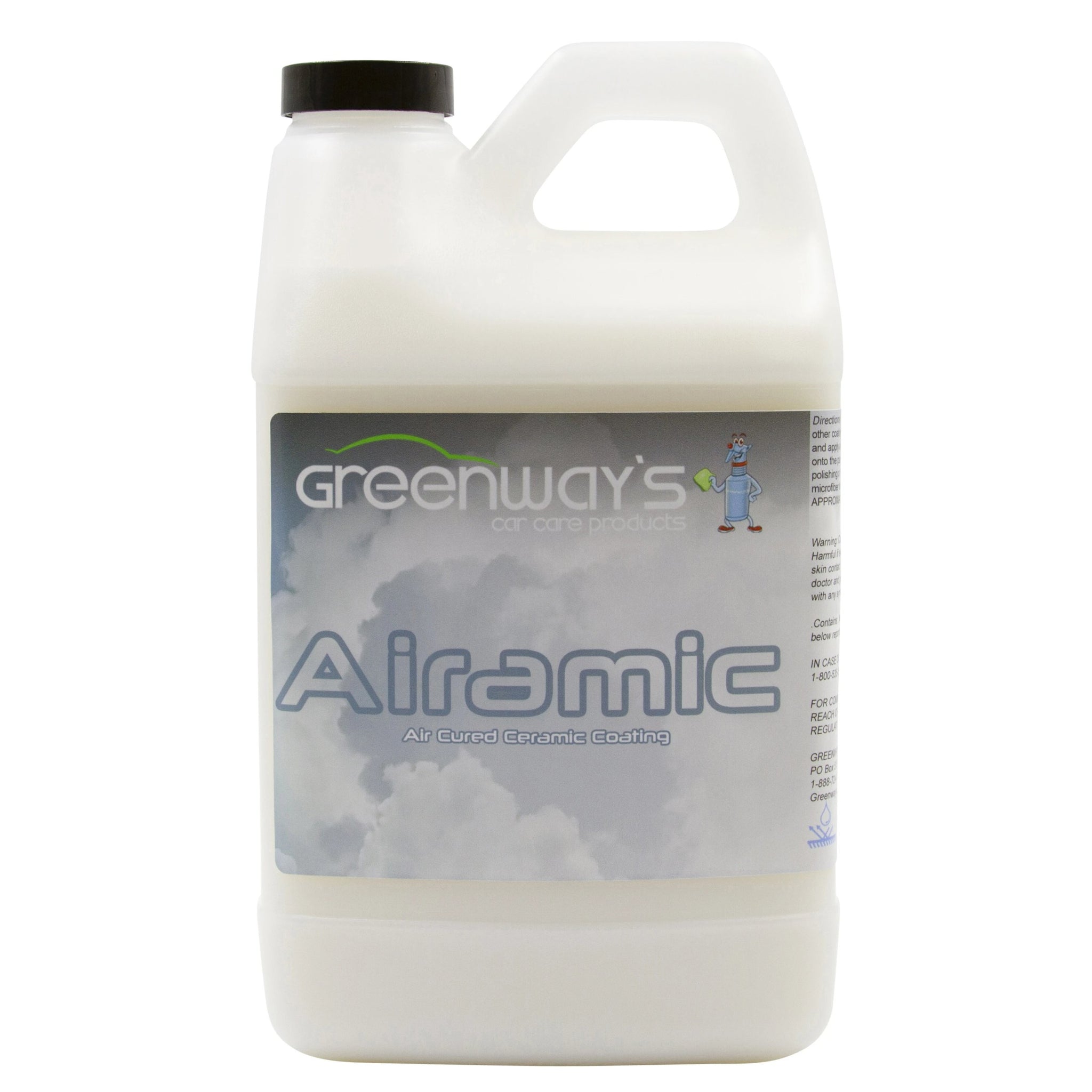 Greenway’s Airamic, air curing ceramic coating spray sealant for paint, glass, plastic, rubber, 2 year duration, 64 ounces..