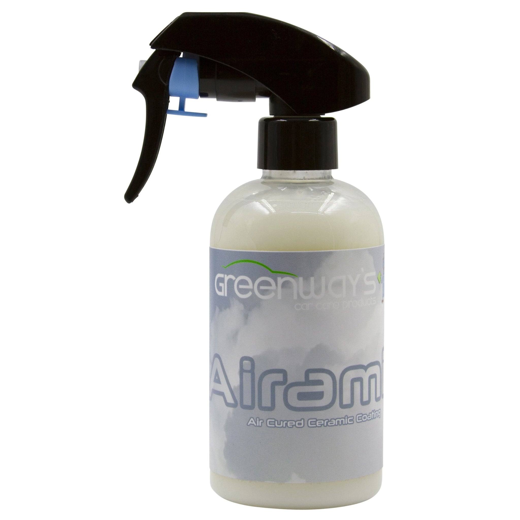 Greenway’s Airamic, air curing ceramic coating spray sealant for paint, glass, plastic, rubber, 2 year duration, 8 ounces.