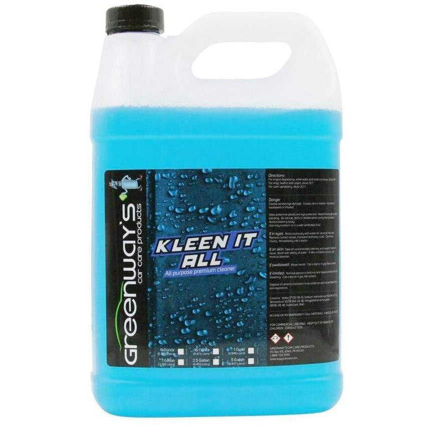 Greenway’s Kleen It All, non-butyl all-purpose cleaner, pleasant scent, free rinsing with optic brighteners, 1 gallon.