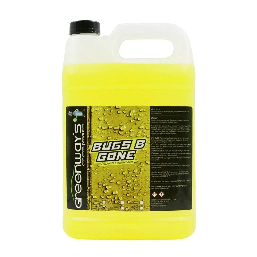 Greenway’s Bugs B Gone, thick, ultra-concentrated bug remover for environmental fall-outs and insect splatters, 1 gallon.
