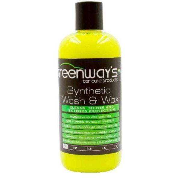 Greenway’s Synthetic Wash and Wax, pH-balanced soap, with polymers and ceramic blend, high foaming and strong, 16 ounces.