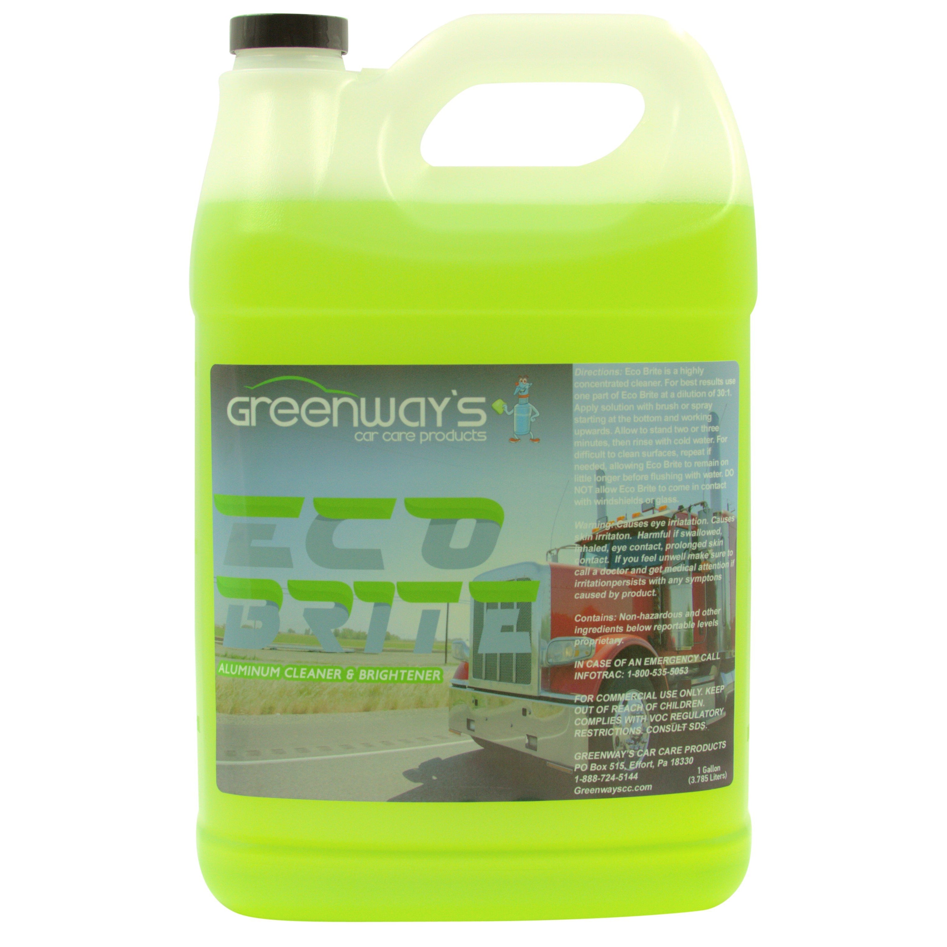 Greenway’s Eco Brite, concentrated, acid-free, eco-friendly, maintenance aluminum wheel cleaner and degreaser, 1 gallon.