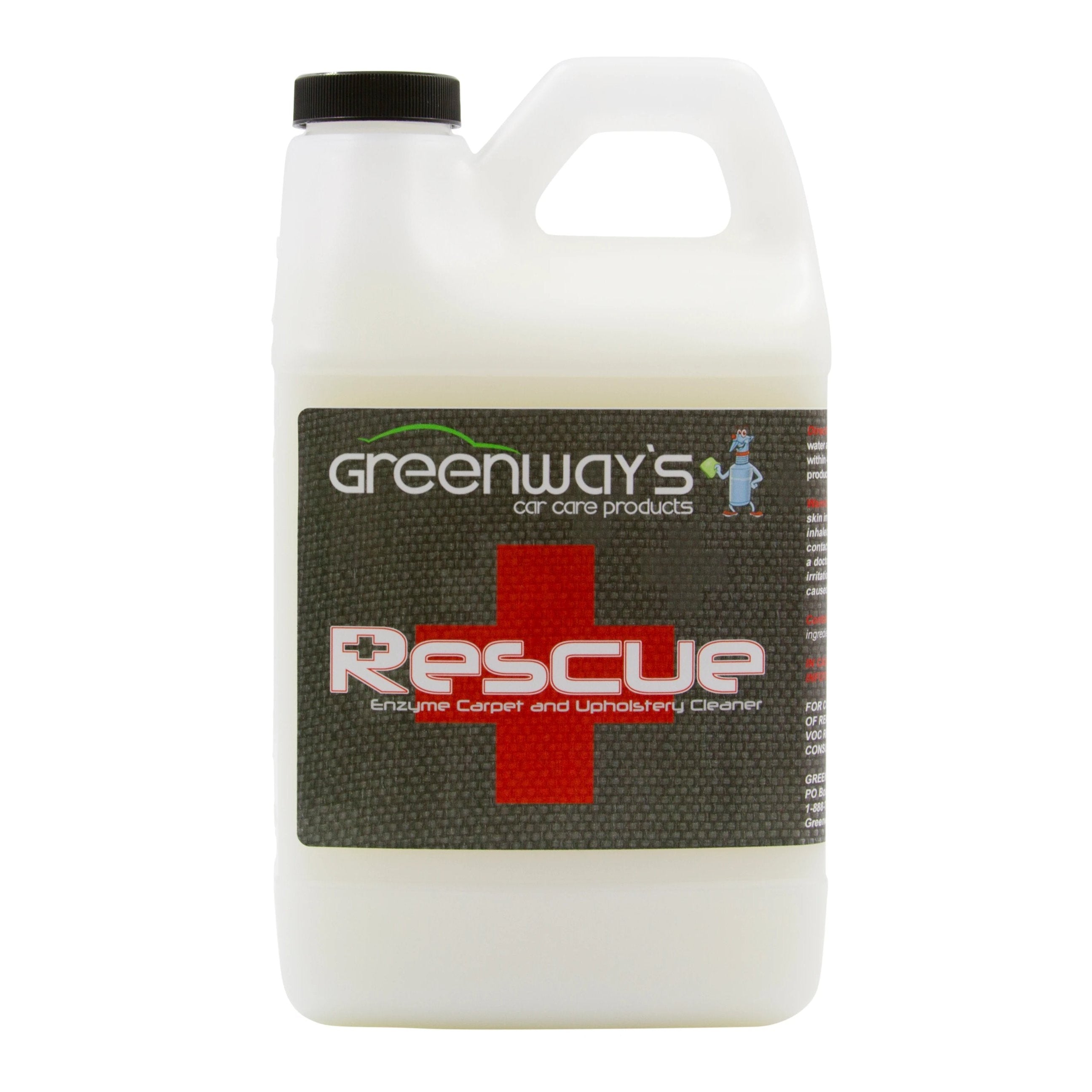 Greenway’s Car Care Products, Rescue, carpet and upholstery deodorizing cleaner for mold, vomit, feces, urine, more. 64 ounces.. 