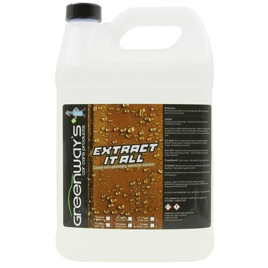   Extract It All, low foaming, high pH, super-concentrated fabric, carpet cleaning solution for extractor machines, 1 gallon. 