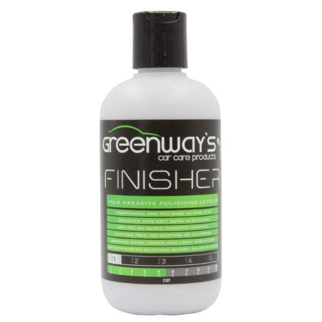  Greenway’s Finisher, mild abrasive polish and leveler, light swirl mark remover, clumping, dusting, and silicone, 8 ounces.