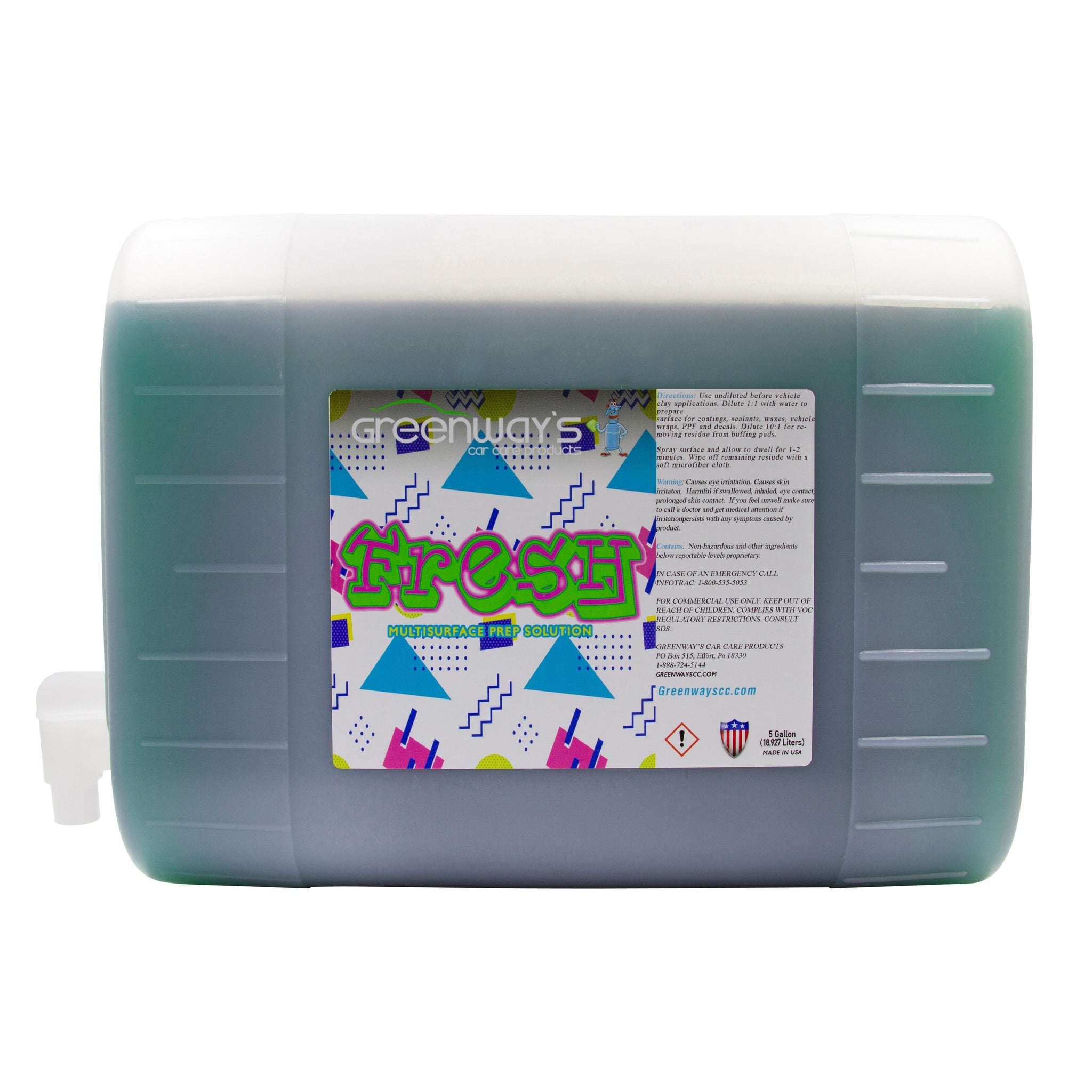 Greenway’s Fresh, car paint preparation, multi-surface cleaning solution, buffing pad cleaner, custom scented, 5 gallons.