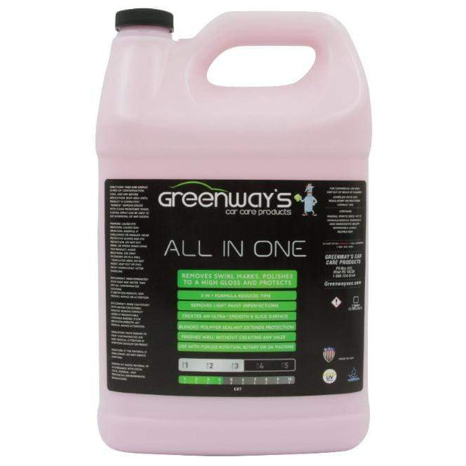 Greenway’s All In One correcter, polisher, and sealant, removes light swirl marks, scratches, streaks, holograms. 1 gallon.