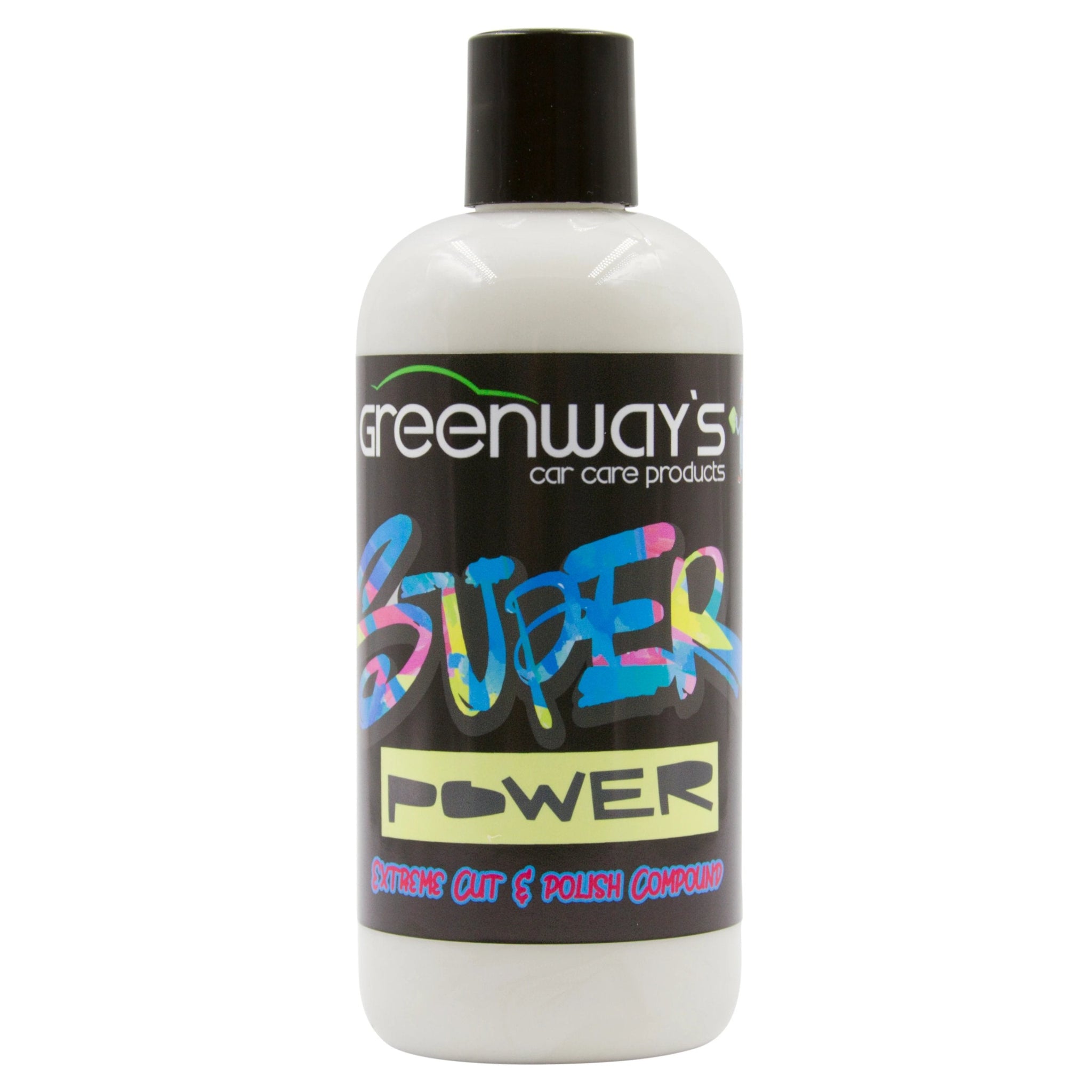 Greenway’s Super Power heavy scratch, major defect, highly aggressive cutting compound, light polisher, wax free, 16 ounces.