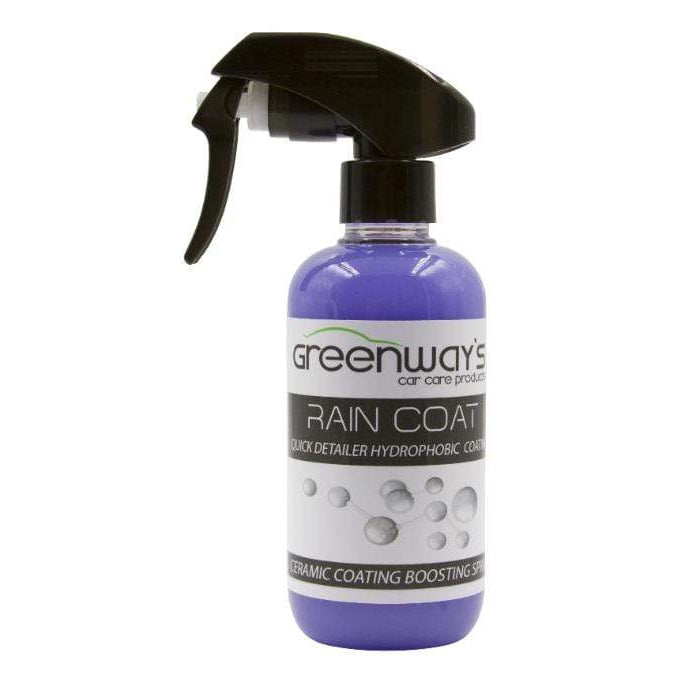Greenway’s Rain Coat, ultra hydrophobic ceramic detail spray and coating booster, UV absorber, custom scented, 8 ounces.