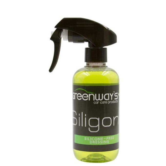 Greenway’s Siligone, silicone-free water-based, deep shine engine and exterior dressing, green apple lime scented, 8 ounces.