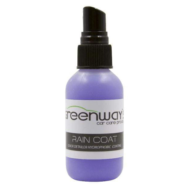 Greenway’s Rain Coat, ultra hydrophobic ceramic detail spray and coating booster, UV absorber, custom scented, 2 ounces.