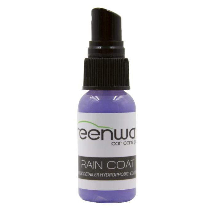 Greenway’s Rain Coat, ultra hydrophobic ceramic detail spray and coating booster, UV absorber, custom scented, 1 ounce.