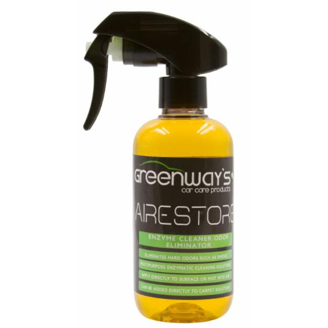 Greenway’s Airestore, citrus-scented enzyme cleaner and odor eliminator for car interior, carpet, upholstery, seat, 8 ounces.