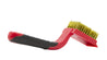 7 ¼ inch red bristle brush with black rubberized handle and ½” brass bristle in foam block for whitewalls and undercarriages.