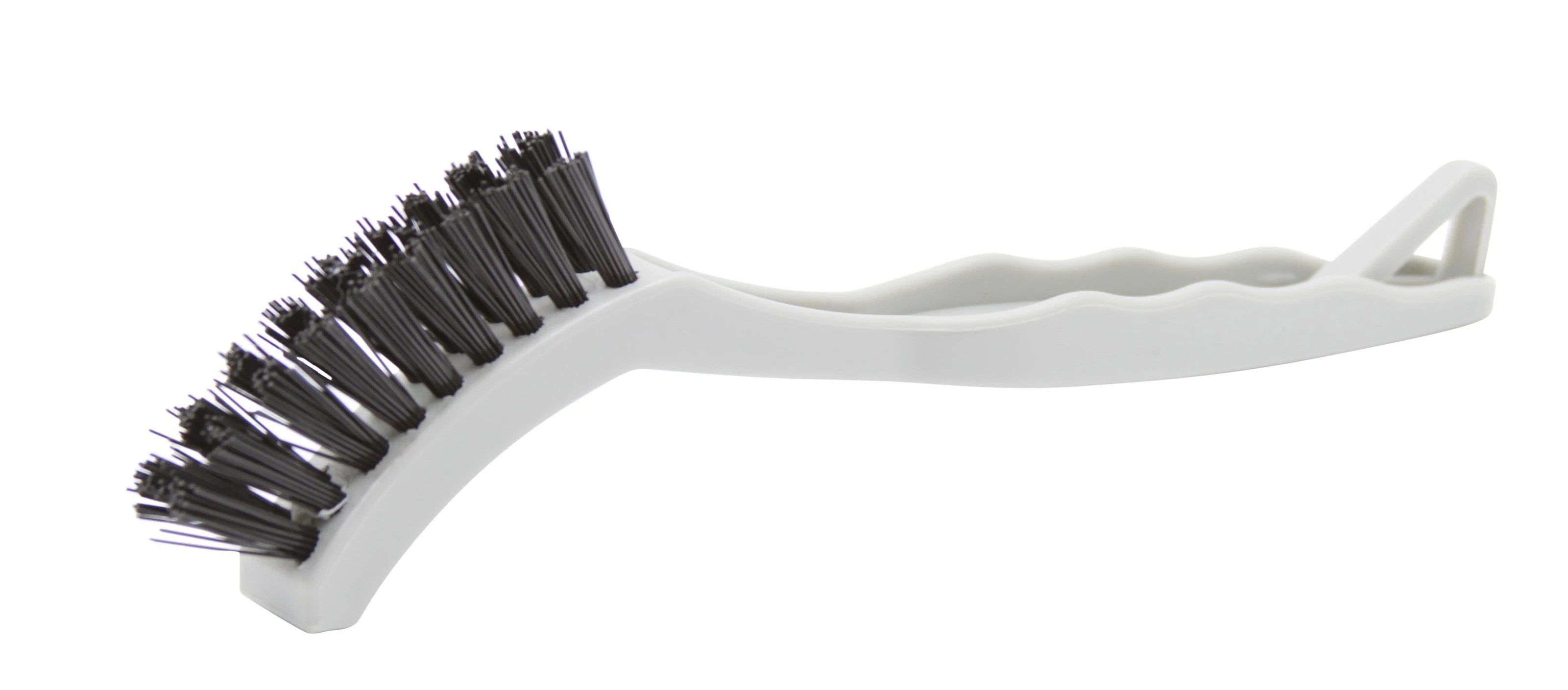 8 inch white buffing pad cleaning and conditioning brush with ¾” inch black nylon bristles.